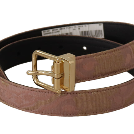 Dolce & Gabbana Rose Gold Leather Logo Engraved Metal Buckle Belt