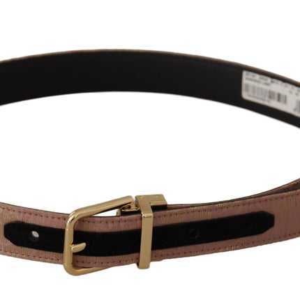 Dolce & Gabbana Rose Gold Leather Logo Engraved Metal Buckle Belt