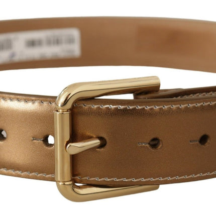 Dolce & Gabbana Bronze Calf Leather Gold Logo Waist Buckle Belt