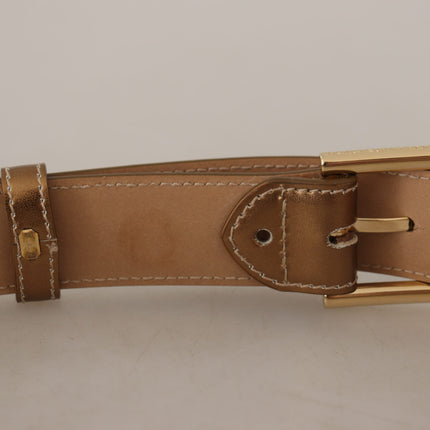 Dolce & Gabbana Bronze Calf Leather Gold Logo Waist Buckle Belt