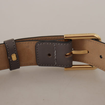 Dolce & Gabbana Gray Calfskin Leather Gold Metal Logo Buckle Belt
