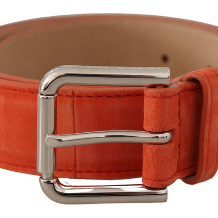 Dolce & Gabbana Orange Leather Suede Silver Logo Metal Buckle Belt