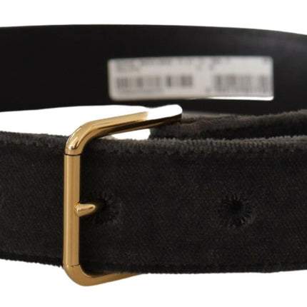 Dolce & Gabbana Brown Velvet Gold Tone Logo Metal Waist Buckle Belt