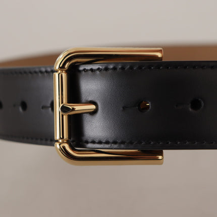 Dolce & Gabbana Black Solid Leather Classic Gold Waist Buckle Belt