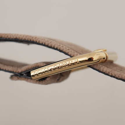 Dolce & Gabbana Light Brown Velvet Gold Tone Logo Metal Buckle Belt