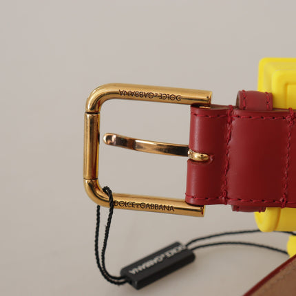 Dolce & Gabbana Red Leather Yellow DEVOTION Heart Bag Buckle Belt