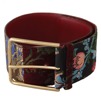 Dolce & Gabbana Red Embroidered Leather Gold Logo Metal Buckle Belt