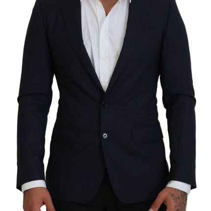 Dolce & Gabbana Blue Wool Slim Fit Formal Coat Blazer