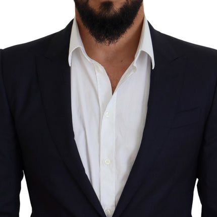 Dolce & Gabbana Blue Wool Slim Fit Formal Coat Blazer
