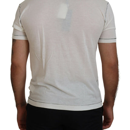 Dolce & Gabbana White Printed Short Sleeves Men T-shirt