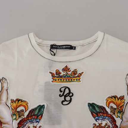 Dolce & Gabbana White Printed Short Sleeves Men T-shirt