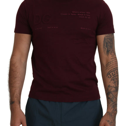 Dolce & Gabbana Maroon Printed Short Sleeves Men T-shirt