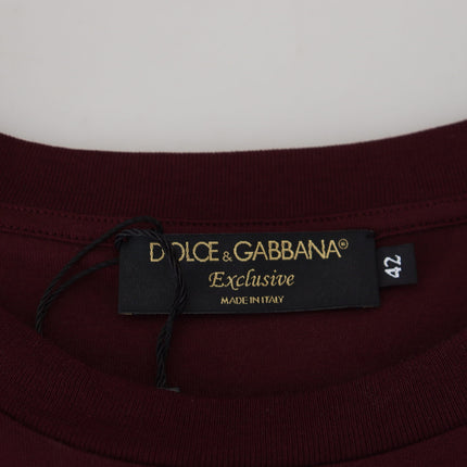 Dolce & Gabbana Maroon Printed Short Sleeves Men T-shirt
