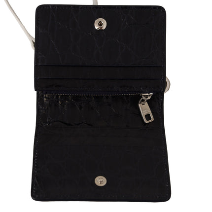Dolce & Gabbana Blue White Caiman Leather Strap Card Holder Wallet