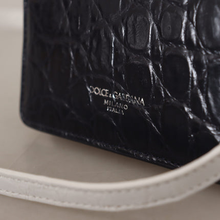 Dolce & Gabbana Blue White Caiman Leather Strap Card Holder Wallet