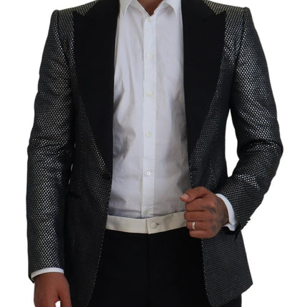 Dolce & Gabbana Black Silver Jacquard Slim Fit Jacket Blazer