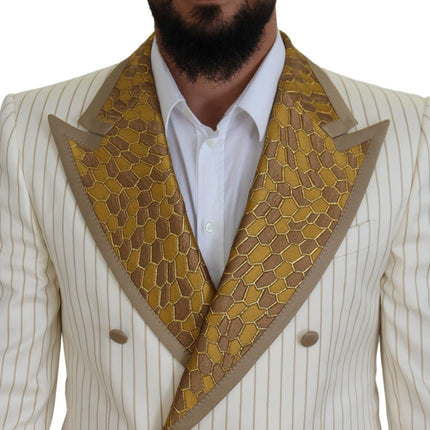 Dolce & Gabbana Off White Gold Striped Tuxedo Slim Fit Suit