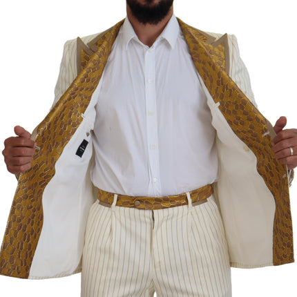 Dolce & Gabbana Off White Gold Striped Tuxedo Slim Fit Suit