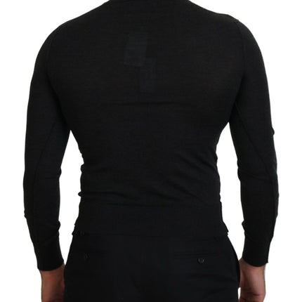 Dolce & Gabbana Gray Cashmere V-neck Gold Heart Sweater