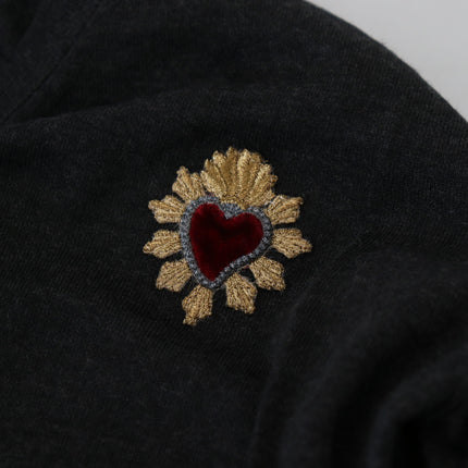 Dolce & Gabbana Gray Cashmere V-neck Gold Heart Sweater