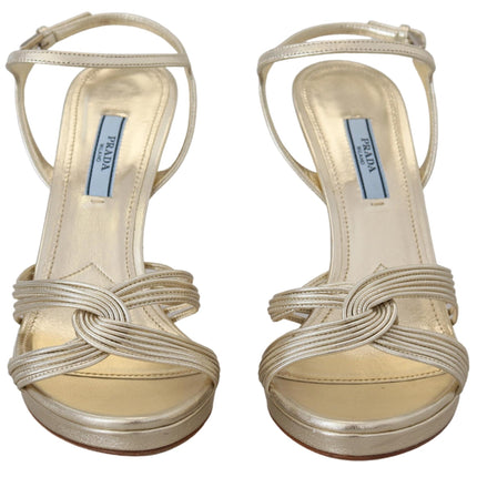 Prada Gold Leather Sandals Ankle Strap Heels Stiletto Sandal