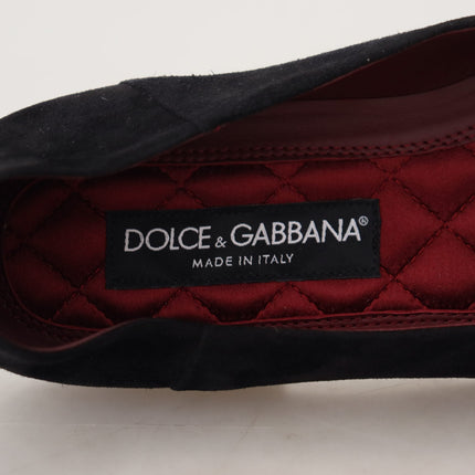 Dolce & Gabbana Black Suede Gold Cross Slip On Loafers Shoes