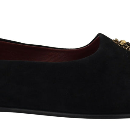 Dolce & Gabbana Black Suede Gold Cross Slip On Loafers Shoes