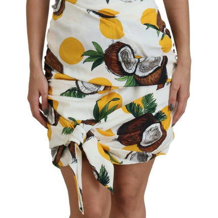 Dolce & Gabbana White Coconut Print Sheath Mini Silk Dress