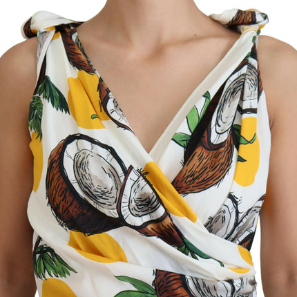 Dolce & Gabbana White Coconut Print Sheath Mini Silk Dress