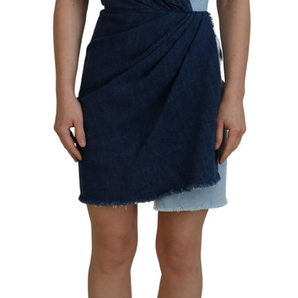 Dolce & Gabbana Two Tone Blue Patchwork Denim Mini Dress