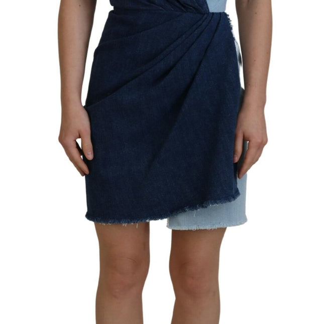 Dolce & Gabbana Two Tone Blue Patchwork Denim Mini Dress
