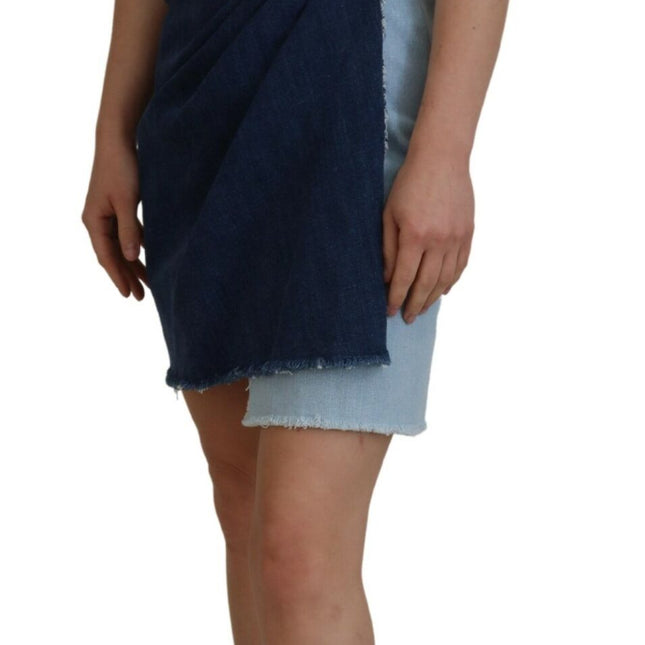 Dolce & Gabbana Two Tone Blue Patchwork Denim Mini Dress