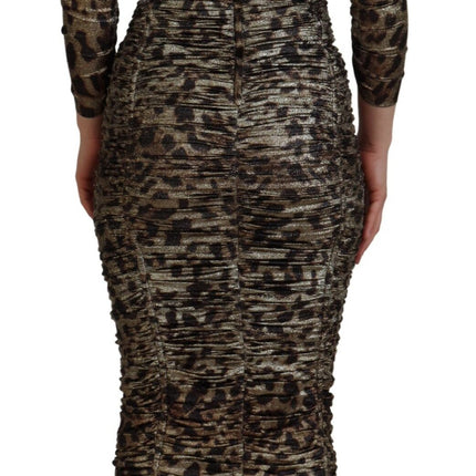 Dolce & Gabbana Multicolor Leopard Bodycon Sheath Midi Dress