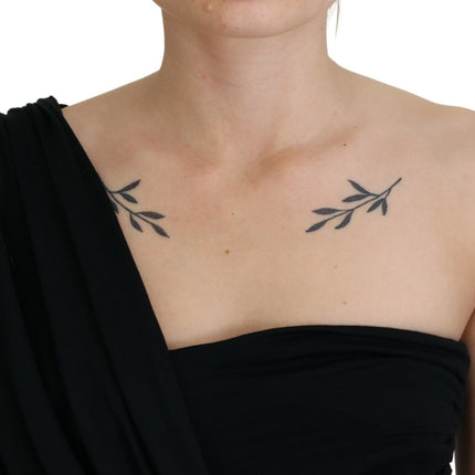 Dolce & Gabbana Black Wrap Sheath One Shoulder Wool Dress