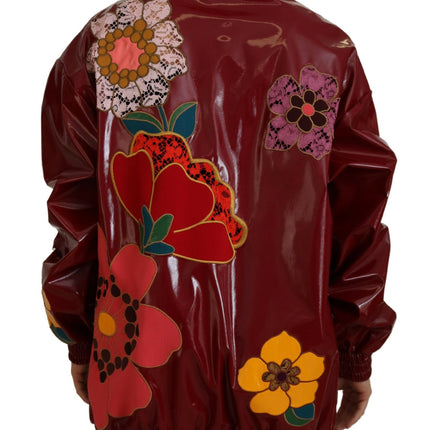 Dolce & Gabbana Maroon Floral Full Zip Polyester Women Jacket