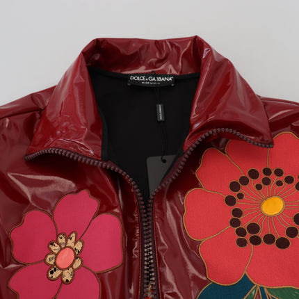 Dolce & Gabbana Maroon Floral Full Zip Polyester Women Jacket