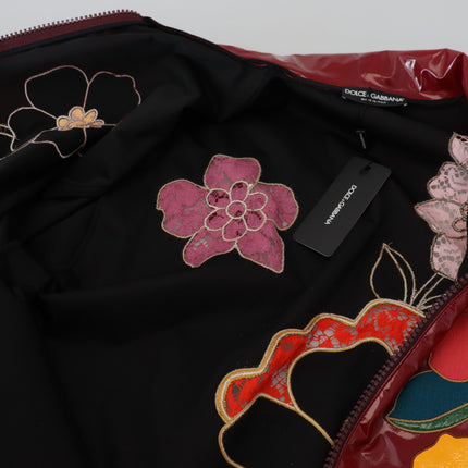 Dolce & Gabbana Maroon Floral Full Zip Polyester Women Jacket