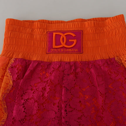 Dolce & Gabbana Pink Orange Lace Cotton High Waist Shorts