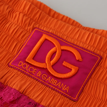 Dolce & Gabbana Pink Orange Lace Cotton High Waist Shorts