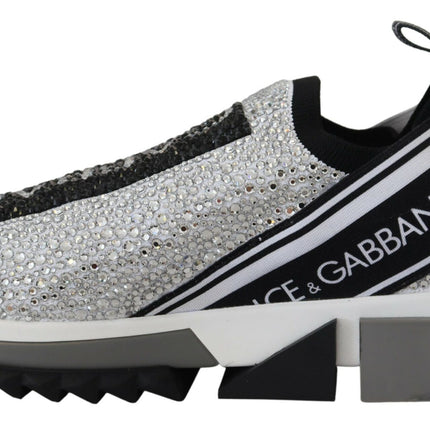 Dolce & Gabbana Silver Rhinestones Sorrento Sneakers Shoes