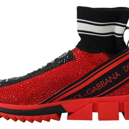 Dolce & Gabbana Red Bling Sorrento Sneakers Socks Shoes