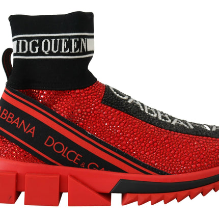 Dolce & Gabbana Red Bling Sorrento Sneakers Socks Shoes