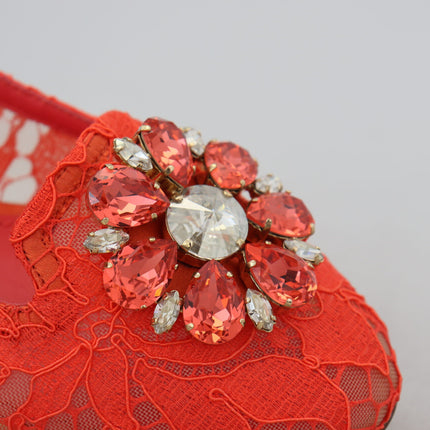 Dolce & Gabbana Red Taormina Lace Crystals Ballet Flats Shoes