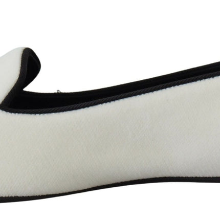 Dolce & Gabbana White Velvet Slip Ons Loafers Flats Shoes