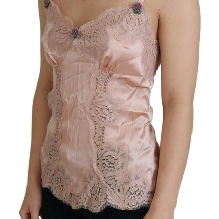 Dolce & Gabbana Pink Satin Lace Roses Tank Top Lingerie