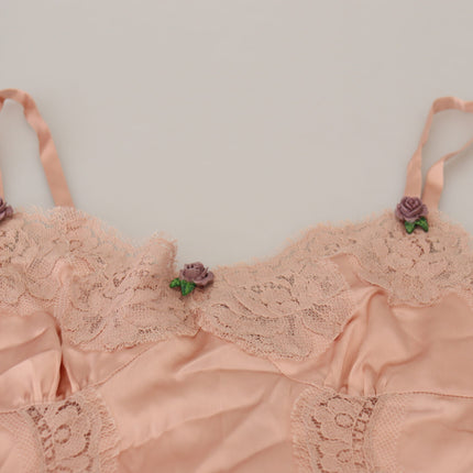Dolce & Gabbana Pink Satin Lace Roses Tank Top Lingerie