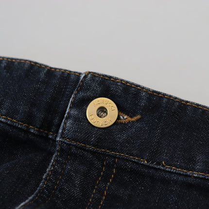 Fiorucci Dark Blue Washed Mid Waist Pencil Cut Denim Skirt
