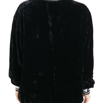 Dolce & Gabbana Black Velvet Crewneck Pullover Sweater