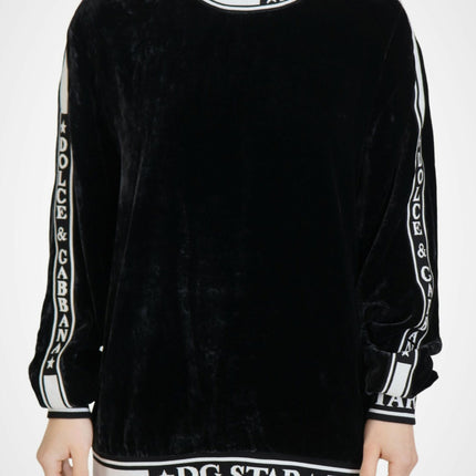 Dolce & Gabbana Black Velvet Crewneck Pullover Sweater