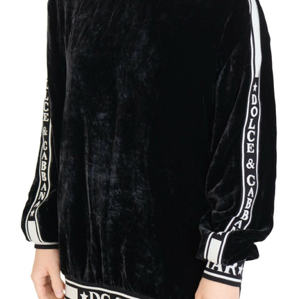Dolce & Gabbana Black Velvet Crewneck Pullover Sweater